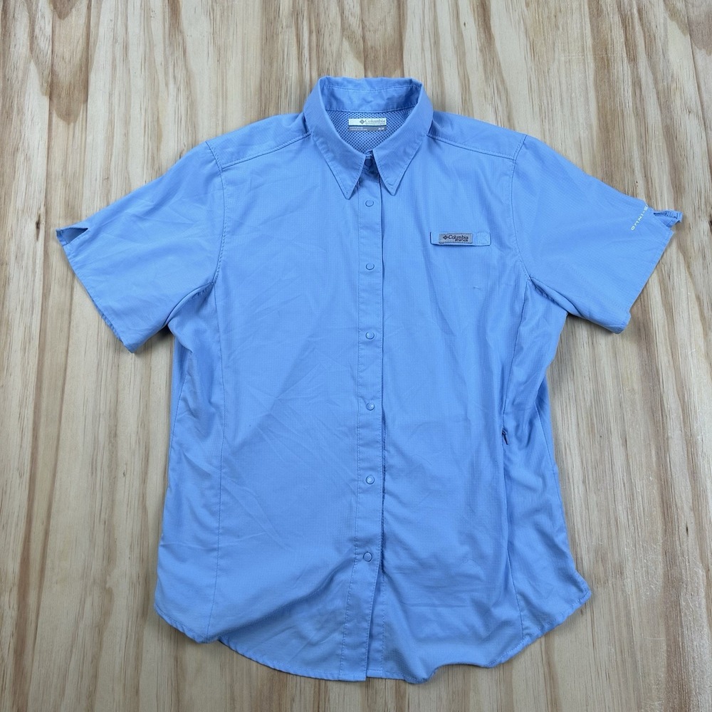 Columbia PFG Womens M Omni Shade Short Sleeve Button Up Fishing Hiking Shirt